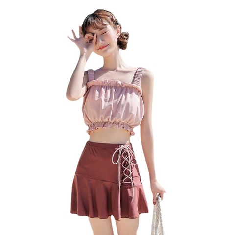 Bộ đồ bơi hai mảnh kiểu váy xẻ hông nhỏ nhắn dễ thương, phong cách Hàn Quốc