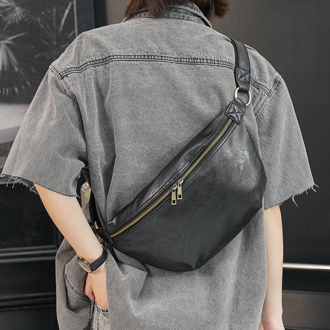 Túi đeo chéo bao tử da PU chống thấm nước phong cách retro