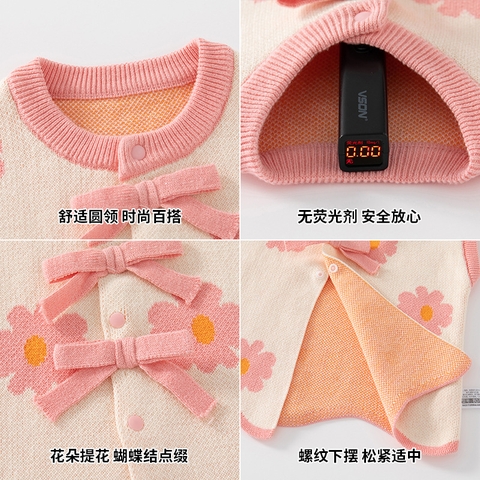 Áo len gile vải cotton dệt kim phối nơ kiểu dáng công chúa dễ thương dành cho bé gái