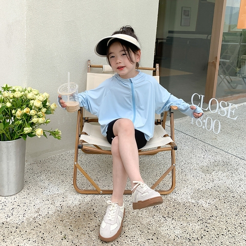 Áo khoác chống nắng màu trơn kiểu dáng mỏng giản dị dành cho bé gái