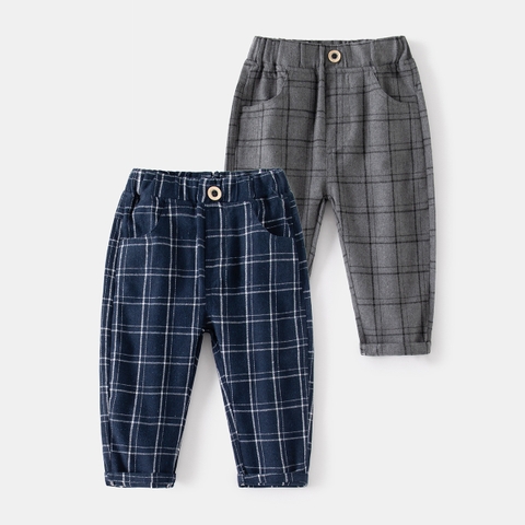 Quần dài cotton mềm mại họa tiết sọc caro cho bé trai