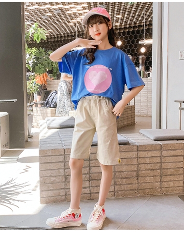 Quần 5 tấc vải cotton lưng cao co giãn thời trang dành cho bé gái