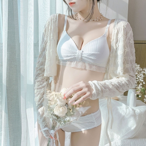 Bộ đồ lót nữ cup hình tam giác nâng ngực chống chảy xệ, phong cách tươi mới ngọt ngào