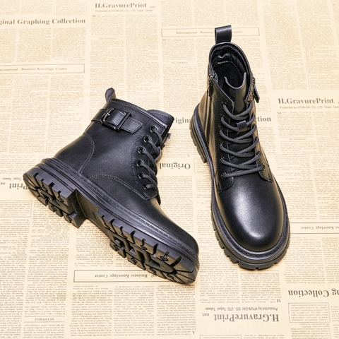 Giày boots Martin đế bằng cổ ngắn phong cách Anh Quốc dành cho nữ