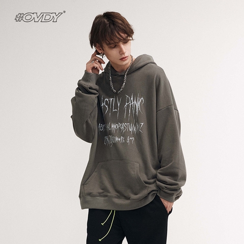 Áo hoodie OVDY unisex len lông in chữ cao cấp
