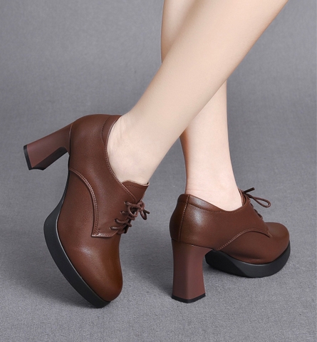 Giày boots da bò thật ngắn cổ, cao gót kiểu dáng trang nhã