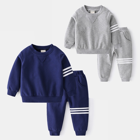 Bộ đồ thể thao cotton sọc dài tay cho bé trai