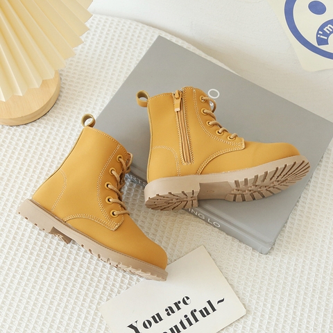 Giày boot Martin cổ thấp phong cách Anh Quốc khóa kéo một bên cho bé gái