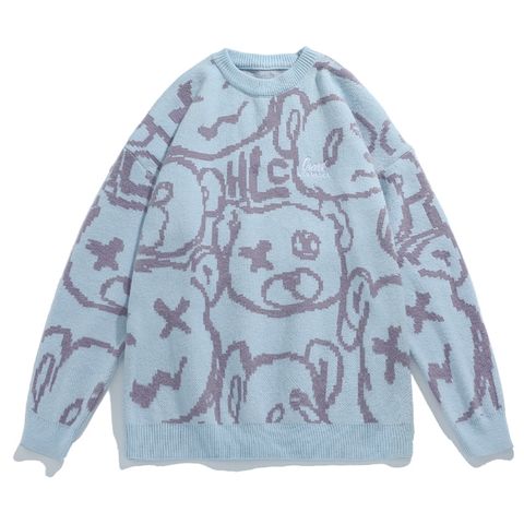 Áo len unisex dệt hình gấu phong cách Nhật Bản