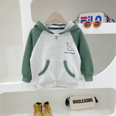 Áo khoác khóa kéo chất cotton dệt kim in hình khủng long cho bé trai