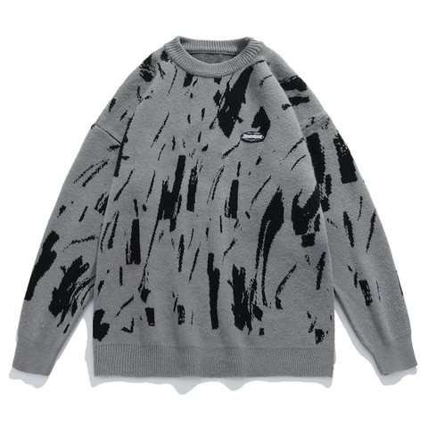 Áo len unisex dệt kim Nhật Bản họa tiết bắn mực vải Jacquard