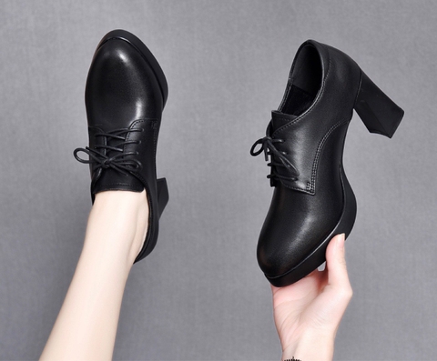 Giày boots da bò thật ngắn cổ, cao gót kiểu dáng trang nhã
