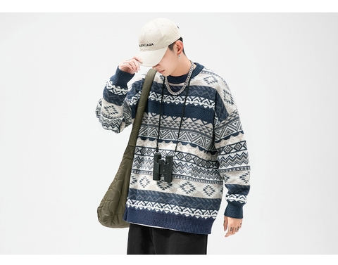 Áo len dệt kim unisex họa tiết Fair Isle hot trend