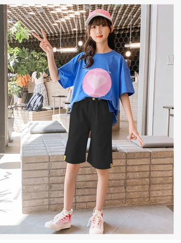 Quần 5 tấc vải cotton lưng cao co giãn thời trang dành cho bé gái