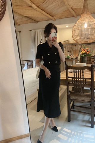 Bộ đồ vest hai mảnh áo ngắn, váy đuôi cá thời trang kiểu Pháp