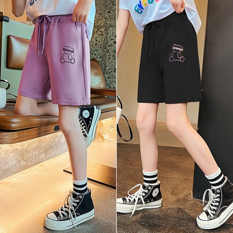 Quần short vải cotton thiết kế lưng dây rút phong cách Hàn Quốc dành cho bé gái