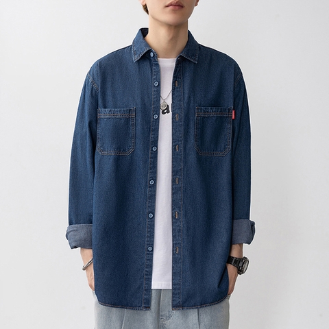 Áo sơ mi Jean nam Denim Trơn form Regular  10S21DSH003