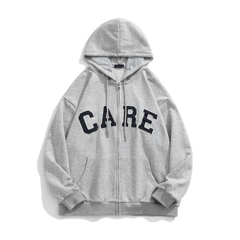 Áo khoác unisex dài tay thêu chữ CARE thời trang cặp đôi