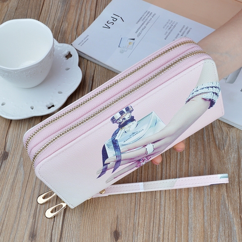 Ví nữ cầm tay khóa kéo đôi mới in hình thời trang, sức chứa lớn có thể đựng điện thoại