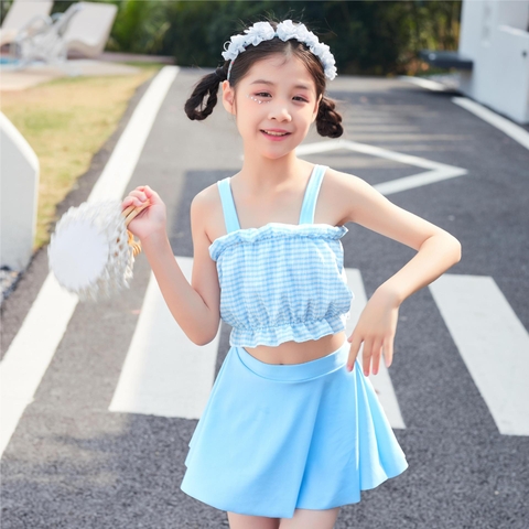 Bộ đồ bơi hai mảnh áo hai dây phối với váy thời trang chống nắng, mau khô dành khô bé gái