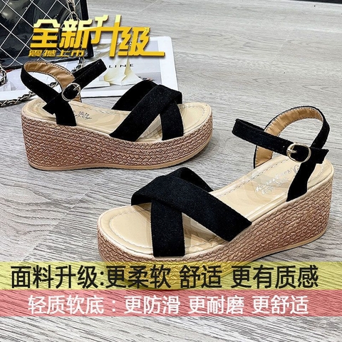 Dép sandal đế xuồng, quai chéo, chống trơn, phong cách đơn giản