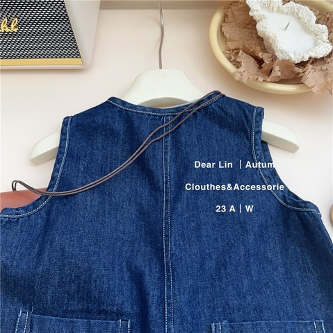 Bộ áo liền quần vải jean dáng rộng phong cách Hàn Quốc dành cho bé gái
