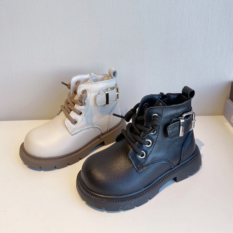 Giày boot Martin cổ thấp đế mềm chất da bò mềm mại cho bé gái