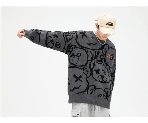 Áo len unisex dệt hình gấu phong cách Nhật Bản