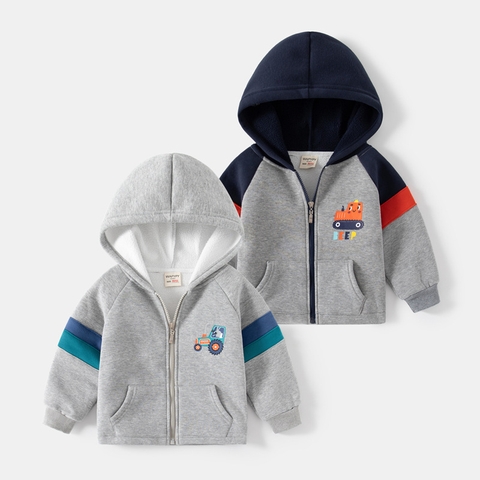 Áo khoác lông cừu khóa kéo kiểu dáng hoodie in hình dành cho bé trai