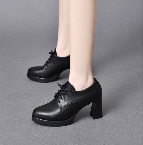Giày boots da bò thật ngắn cổ, cao gót kiểu dáng trang nhã