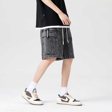 Quần short jean nam ống rộng túi hộp hợp thời trang
