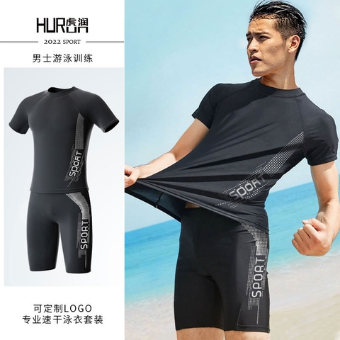 Bộ đồ bơi nam ngắn tay in chữ kiểu dáng thể thao siêu co giãn