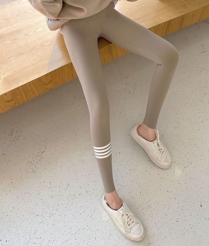 Quần legging nữ co giãn dài chín tấc, thiết kế kẻ sọc ống quần thời trang