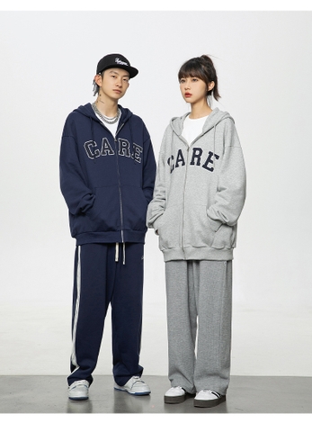 Áo khoác unisex dài tay thêu chữ CARE thời trang cặp đôi