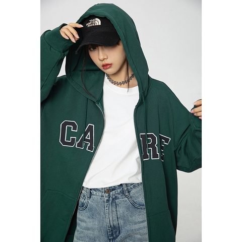 Áo khoác unisex dài tay thêu chữ CARE thời trang cặp đôi