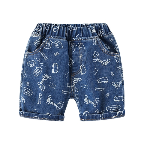 Quần short denim in họa tiết hoạt hình cho bé trai