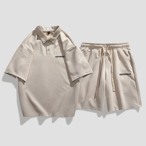 Đồ bộ nam cổ polo in chữ chất mềm mịn phong cách Hàn Quốc