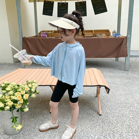 Áo khoác chống nắng màu trơn kiểu dáng mỏng giản dị dành cho bé gái