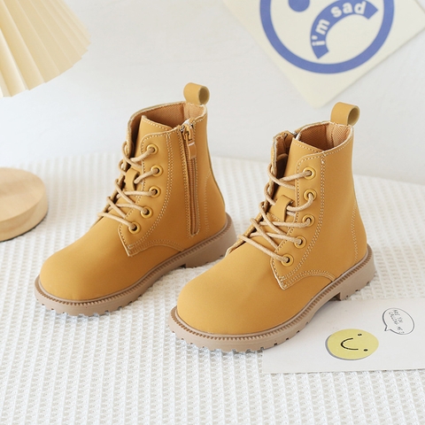 Giày boot Martin cổ thấp phong cách Anh Quốc khóa kéo một bên cho bé gái