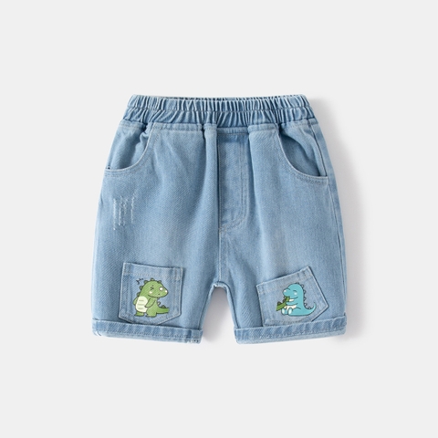 Quần short Denim phối túi hoạt hình khủng long dễ thương cho bé trai