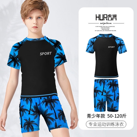 Bộ đồ bơi hai mảnh HURUN thoáng khí nhanh khô cho bé trai lớn