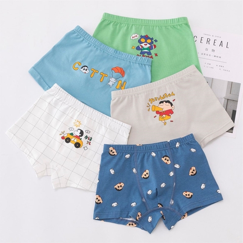 Combo 5 quần lót boxer cotton nguyên chất in hoạt hình cho bé trai