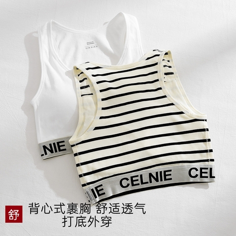 Áo bra nữ ba lỗ dệt kim viền in chữ thời trang, có miếng đệm ngực, không có gọng thép