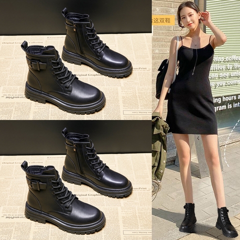 Giày boots Martin đế bằng cổ ngắn phong cách Anh Quốc dành cho nữ