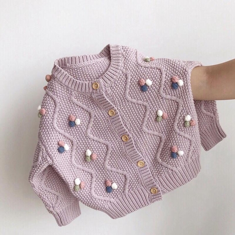 Áo len cardigan dệt kim phối nhiều màu sắc dễ thương dành cho bé gái