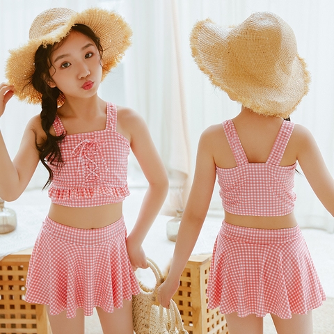 Bộ đồ bơi hai mảnh với áo hai dây và váy dành cho bé gái từ 3 đến 12 tuổi