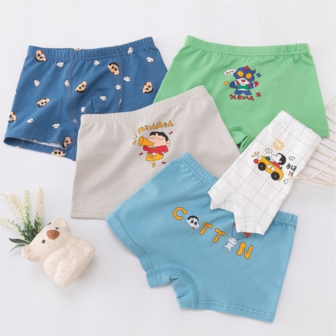 Combo 5 quần lót boxer cotton nguyên chất in hoạt hình cho bé trai