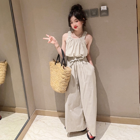Bộ áo hai dây và quần ống rộng thời trang dành cho bé gái