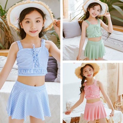 Bộ đồ bơi hai mảnh với áo hai dây và váy dành cho bé gái từ 3 đến 12 tuổi