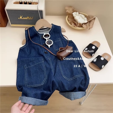 Bộ áo liền quần vải jean dáng rộng phong cách Hàn Quốc dành cho bé gái